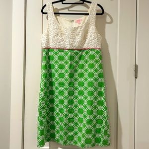 Lilly Pulitzer Floral Embroidered Dress Green and White Size 12